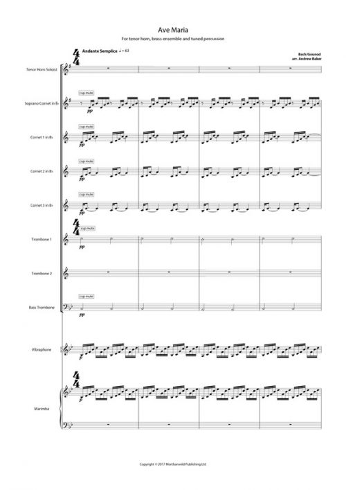 Ave Maria horn solo full score page one